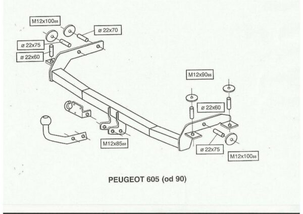 Фаркоп Peugeot 605 1990-2000 условно-съемное крепление шара - Фото